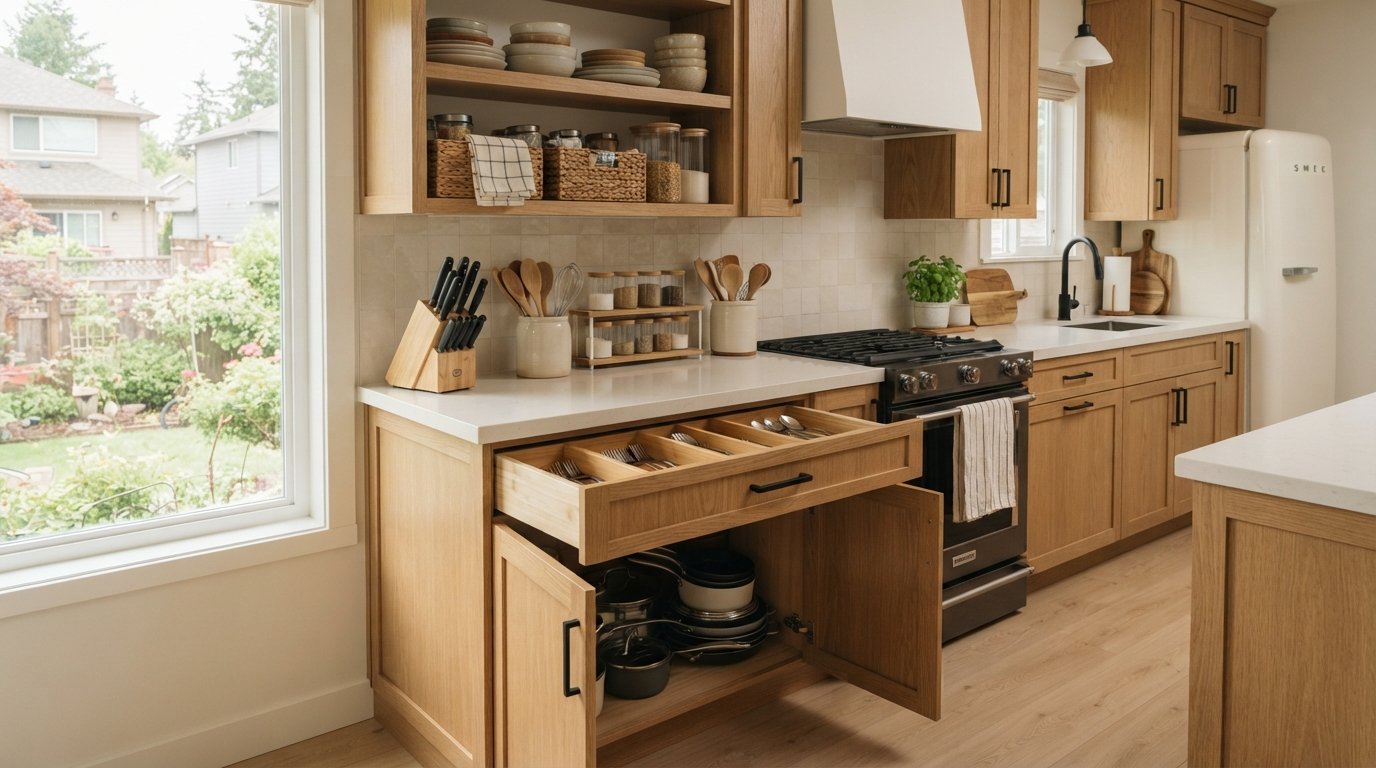 Cozinha compacta organizada com soluções práticas para o dia a dia