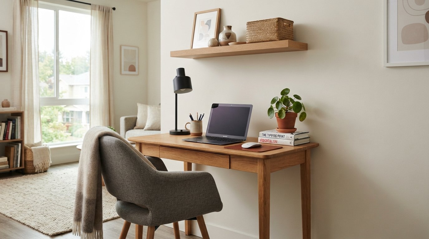 Espaço de trabalho confortável e organizado em casa